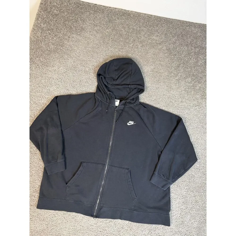 Nike Hoodie Womens 2X Black Full Zip Hooded Fleece Pockets Heavyweight